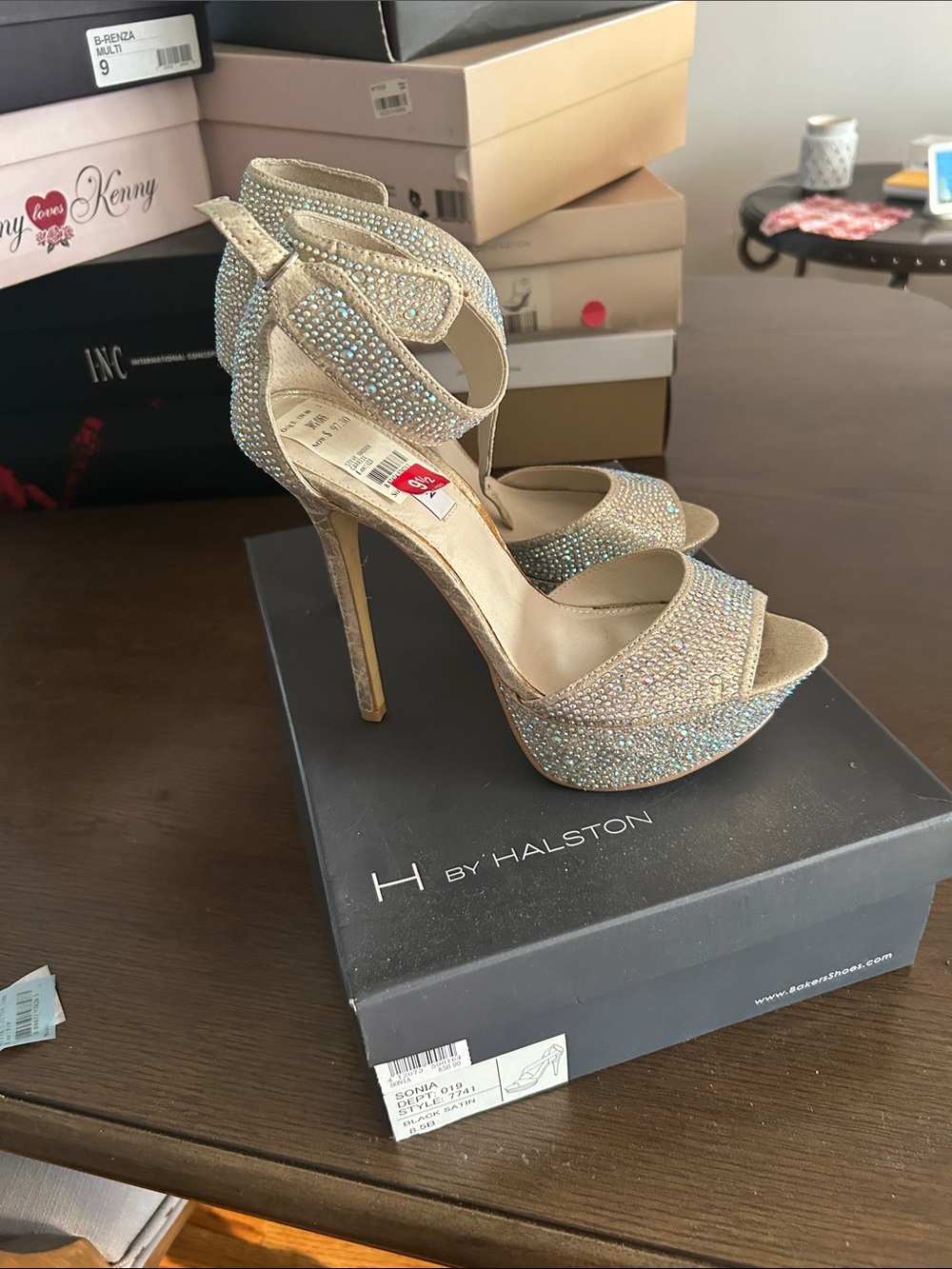 Steve Madden Champagne Crystal Platform Stiletto Sandals